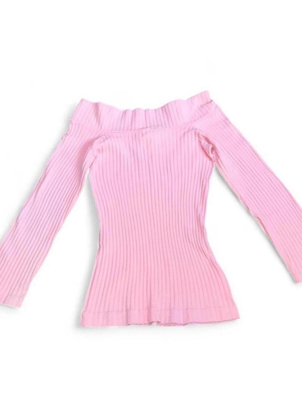Vintage Bebe Pink Ribbed Off Shoulder Top Y2K